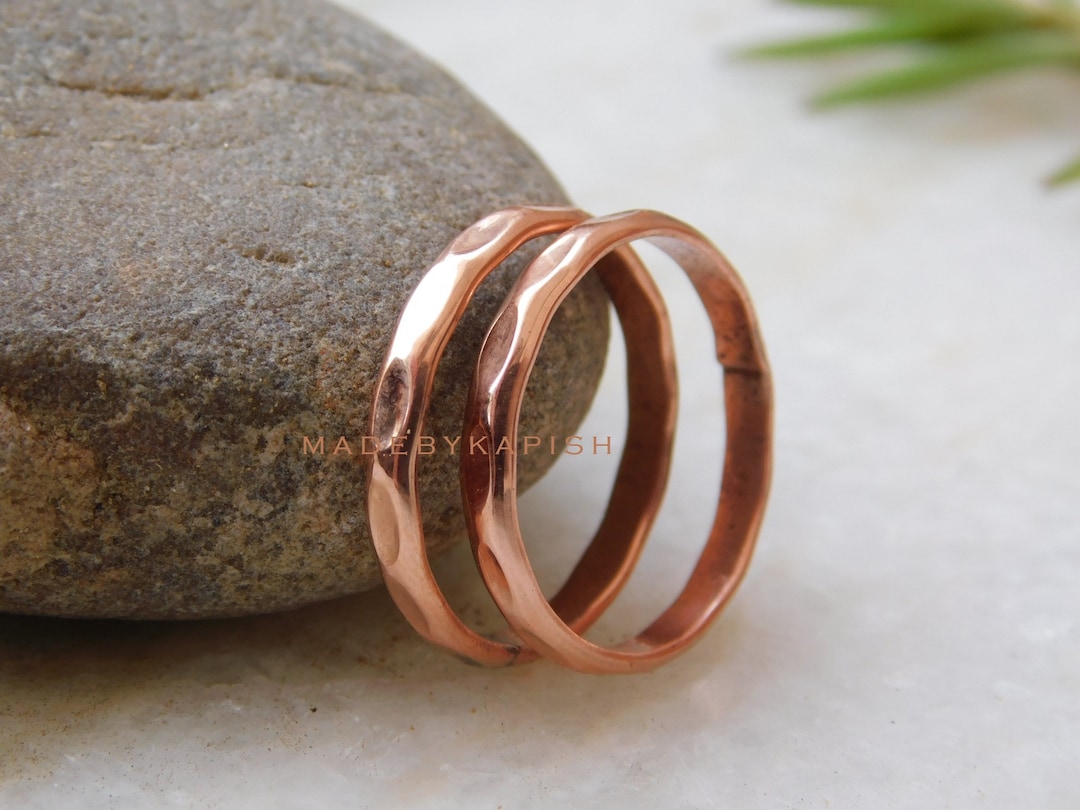 Hammered Copper Ring Set: Textured Stacking Bands, Handcrafted Jewelry ...