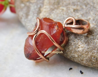 Handmade Raw Carnelian GEMSTONE jewelry ,Solid Copper Healing Crystal Necklace