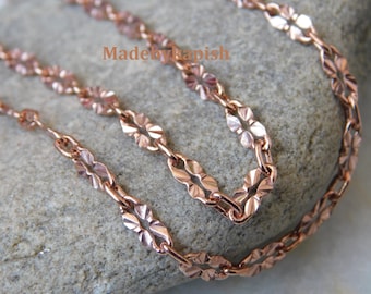 Pure Copper Chain flower necklace, charm Copper chain , Solid Copper jewelry Chain /Figaro chain Gift for mother ,flower copper chain