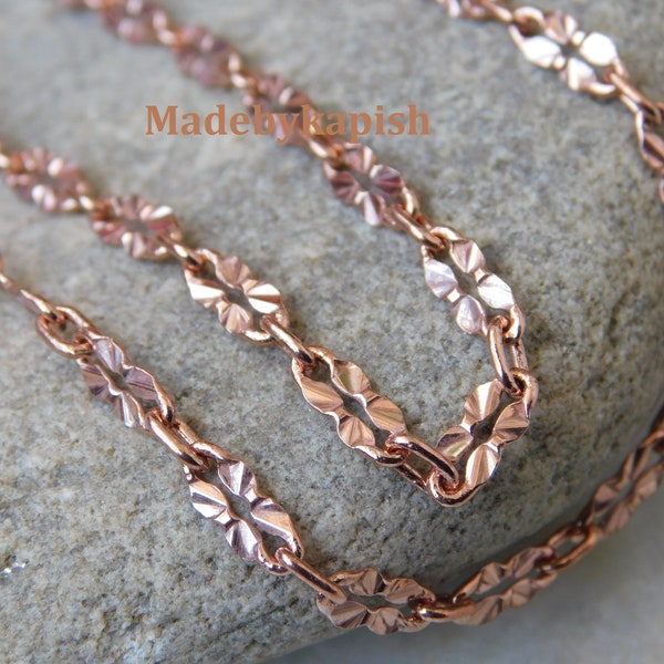 Pure Copper Chain flower necklace, charm Copper chain , Solid Copper jewelry Chain /Figaro chain Gift for mother ,flower copper chain