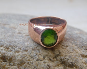 Genuine Peridot Copper Ring For Men, Men's Copper Ring, Copper Mens Jewelry, Arthritis Men's Ring, Pure Copper gemstone ring, Copper Ring,