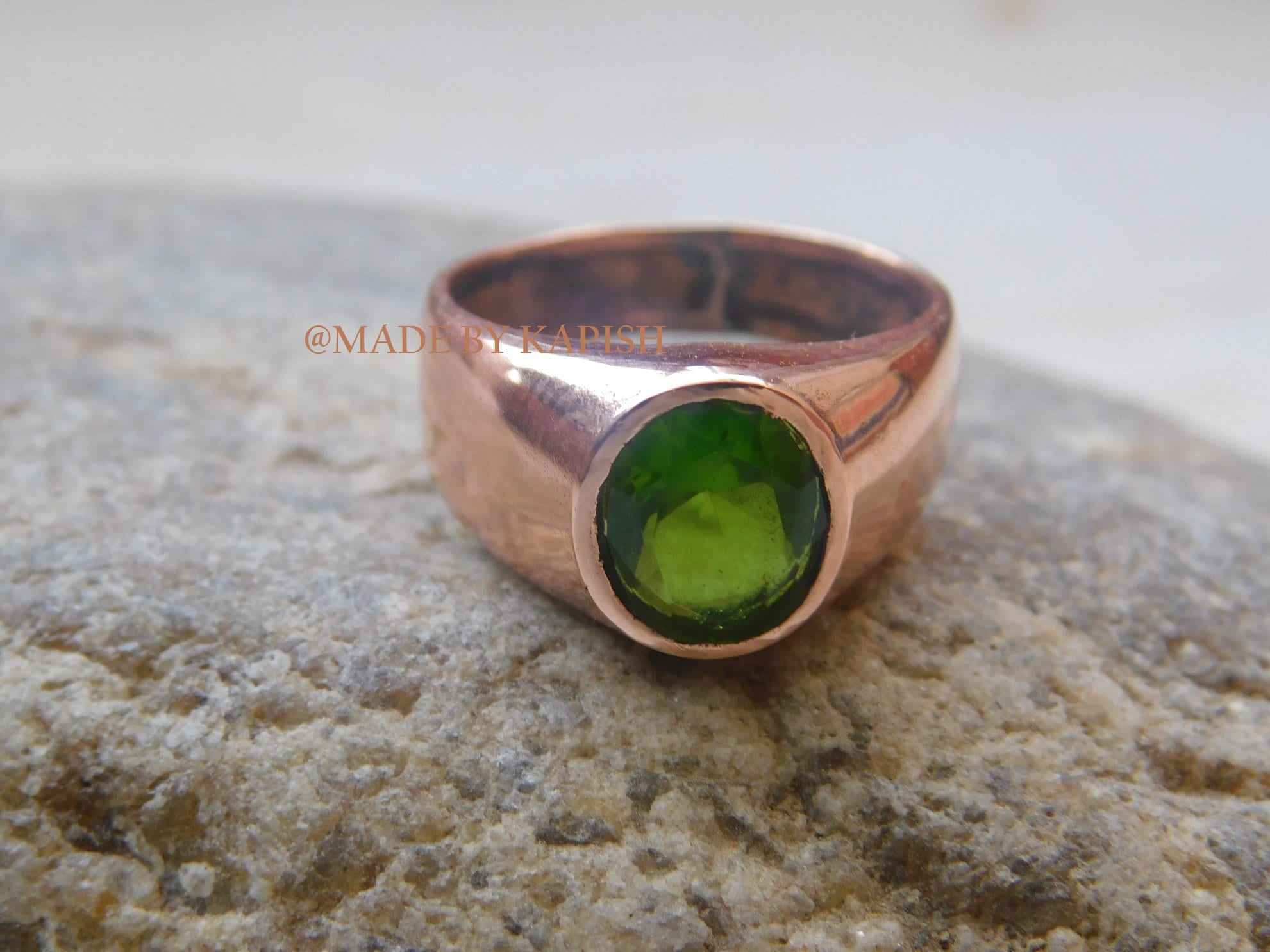 Bague Ancienne En Argent Massif Taille 50 - Sertie D'une Pierre Naturelle Verte, Vintage 1851