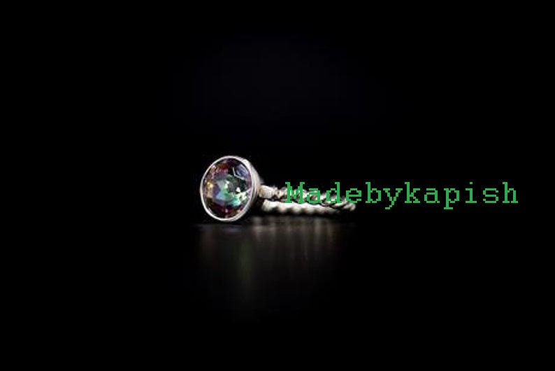 Natural Mystic Topaz Ring* Twisted Rope Band Ring* Silver Jewelry* Colorful Gemstone* Round Gemstone* Handmade Topaz Ring* Stacking Ring*