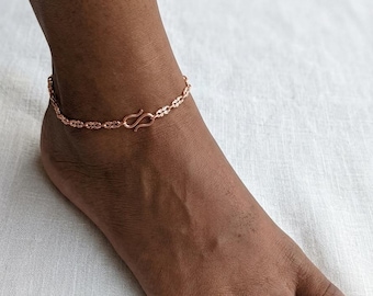 Solid Copper Flower Anklet , Floral Boho Beach Jewelry ,