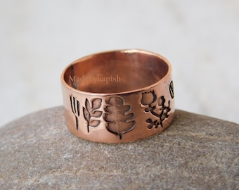Handmade Tree of Life Copper Ring – Floral Engraved Band, Boho Nature Jewelry