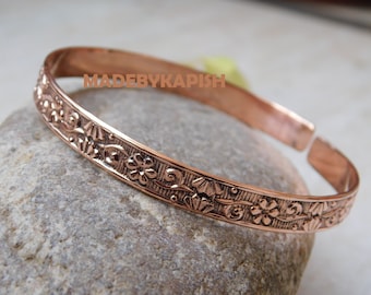 Manchette élégante en cuivre, bracelet texturé martelé, bijou tendance, cadeau d'anniversaire en CUIVRE pour femme, bracelet réglable en cuivre artisanal