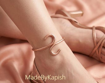 Pure Copper Anklet Bracelet, Minimalist Tribal Ankle Bangle, Ethnic Foot Jewelry