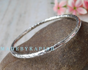 Hammered Sterling Silver Bangle: Thick Chunky Bracelet