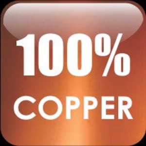 May include: A copper-coloured button with the text "100% COPPER" in white.