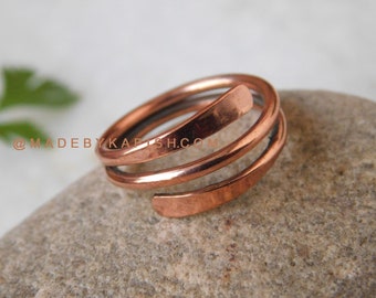 Pure Copper Wrap Ring , Solid Copper Jewelry, Arthritis Support band