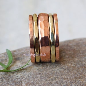 Pure Copper Brass Spinner Ring , Hammered Worry anxiety relief fidget band
