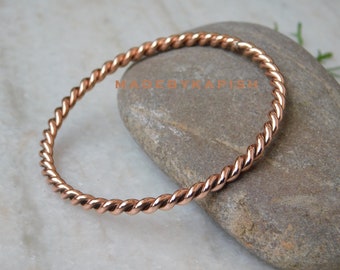 Pulsera de anillo tensor, brazalete de apilamiento de cobre puro, joyería de cobre hecha a mano, brazalete de cobre redondo, regalo de boda de cobre