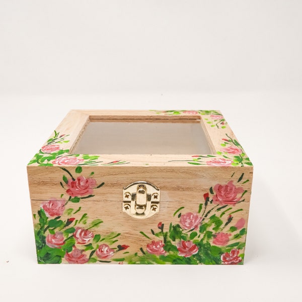 Custom luxury gift box, Keepsake box, storage box, hand painted wooden box, Wooden Box with Hinged Lid