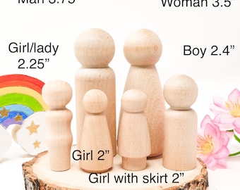Unfinished peg dolls, Natural plain wood peg doll, unpainted wooden people, blank wood doll family, ready to paint peg doll family, DIY peg