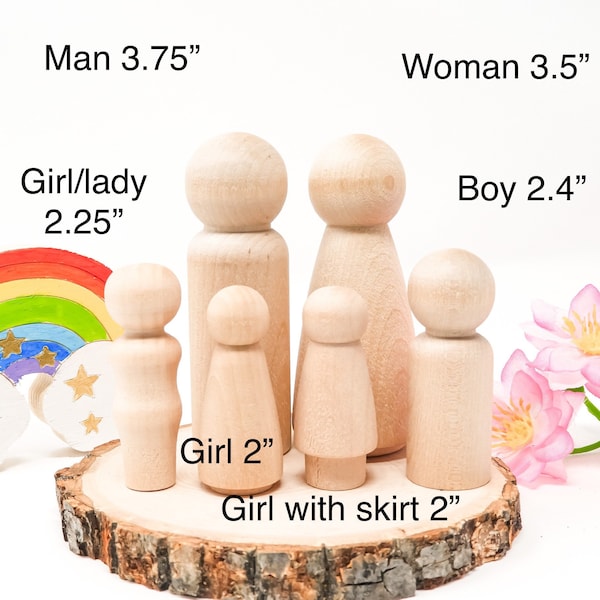 Unfinished peg dolls, Natural plain wood peg doll, unpainted wooden people, blank wood doll family, ready to paint peg doll family, DIY peg