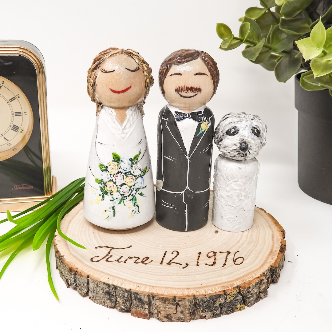 Custom Wedding Cake Topper Wooden Peg Dolls: Bride Groom Keepsake ...