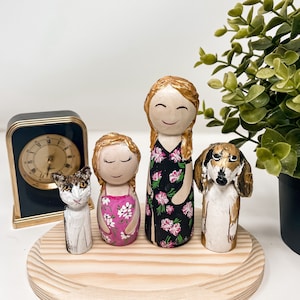 Custom Mother & Daughters Portrait Peg Doll: Personalized Family Gift
