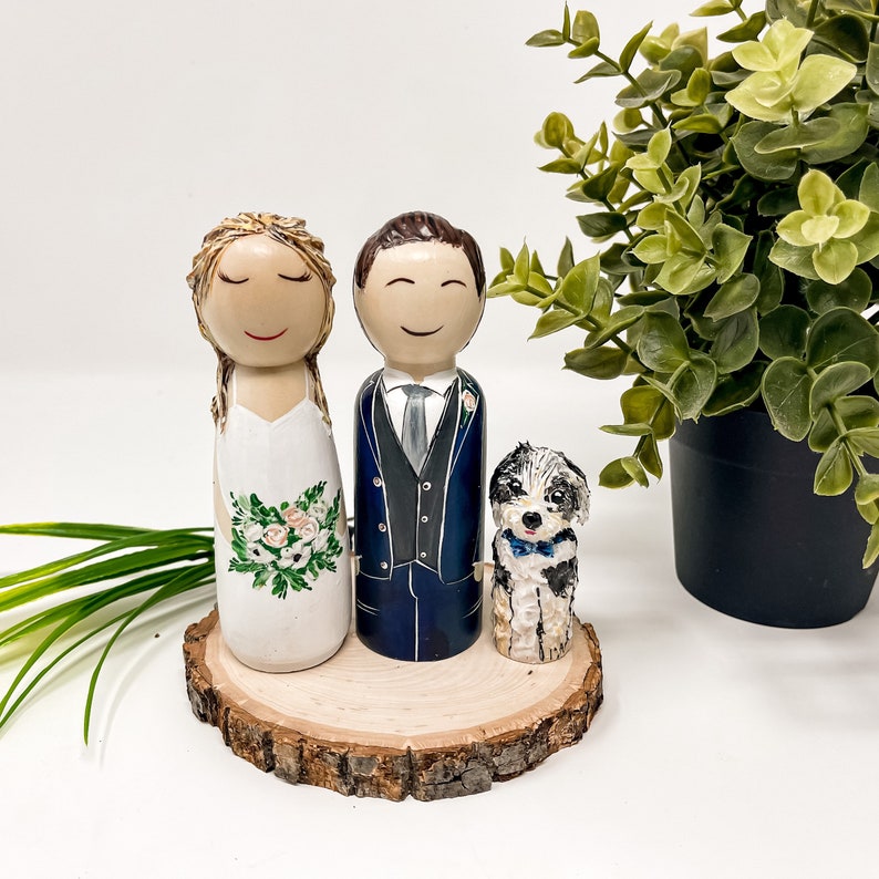 Custom Peg Doll Wedding Cake Topper With Pet, Personalized Anniversary ...