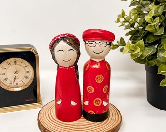 Custom Vietnamese Family Peg Dolls, Personalized Wedding Gift