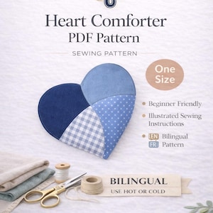 Patrón PDF de cojín de confort para el corazón / Patrón de costura para cojín de terapia de calor y frío / Bilingüe