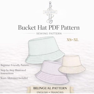 Bucket Hat Sewing Pattern PDF  | Digital Download  | Illustrated Instructions  |  Bilingual