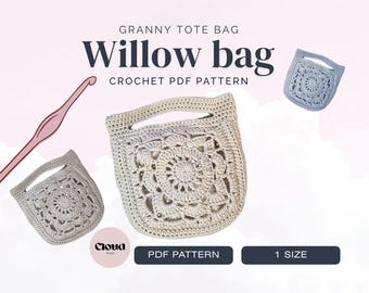Crochet Granny Tote Bag Pattern PDF | Willow Square Handheld Tote Bag | Advanced Beginner Crochet Bag | Instant Download | US Terms