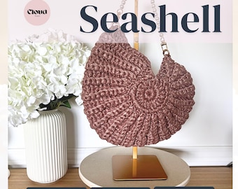 Crochet Fundy Seashell Bag with Pearl Handle | Handmade Coastal Boho Handbag | Faux Suede Texture Yarn | Summer Statement Beach Bag
