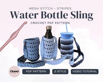 Crochet Water Bottle Holder Crossbody Pattern PDF | Modern Mesh Style Bottle Carrier |  2 Sizes | Beginner Friendly | US Terms