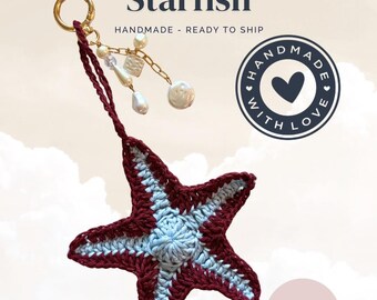 Handmade Crochet Starfish Bag Charm | Cute Coastal Keychain | Beach Purse Charm | Ocean Lover Gift | Nautical Bag Accessory | Ready to Ship