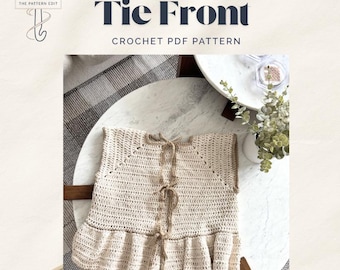 Contrast Trim Crochet Tie Front Crochet Pattern | Modern peplum (PDF Download)