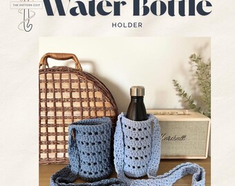 Nowoczesny uchwyt na butelkę z wodą | Wzór szydełkowy w formacie PDF | Torba na ramię w stylu siateczki | Przyjazna dla początkujących wersja cyfrowa do pobrania