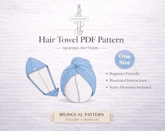 Turban Hair Towel Sewing Pattern | Beginner Friendly (Bilingual PDF Download)
