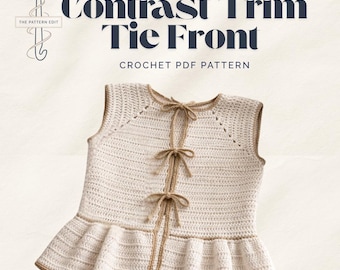 Contrast Trim Crochet Tie Front Crochet Pattern | Modern peplum (PDF Download)
