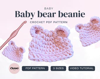 Baby Bear Beanie Crochet Pattern | Easy Baby Hat PDF | 3 Sizes | Beginner Crochet Pattern | Bear Ear Hat | Instant Download | Blanket yarn