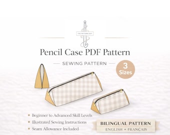 Zipper Pencil Case Sewing Pattern – 3 Sizes, Bilingual  |  PDF | 3 sizes