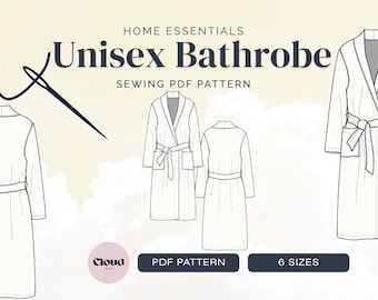 Bathrobe Sewing Pattern PDF | Unisex Robe Pattern XS-XXL | Bath Robe Sewing Tutorial | Seam Allowance Included | Bilingual steps Download