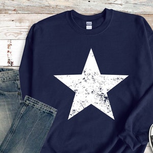 Distressed Star Sweatshirt: Unisex Cotton-Blend Pullover