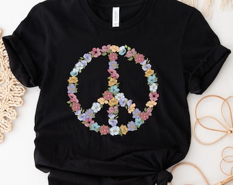 Floral Peace Sign T-Shirt: Graphic Tee for Women