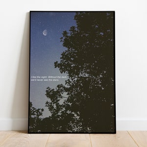 Night quote printable wall art, Photography, Decor, Positive Motivation, Quote, Moon, Starry Night, Modern Wall Art, Gift, Digital Download