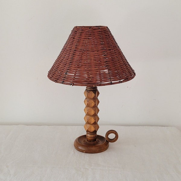 French wooden lamp vintage art deco brutalist Dudouyt Courtrai 1940s 1950s