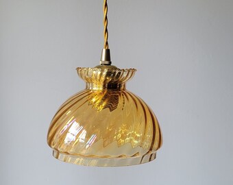 Vintage amber glass pendant light 1970s French