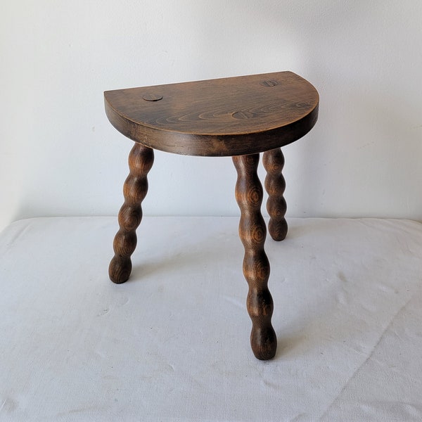 french country wooden stool milkman brutalist vintage France farm rustic turned wood twisted