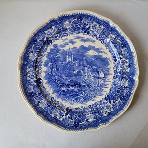 Villeroy and & Boch plate Burgenland Germany vintage blue french decor and Castle river