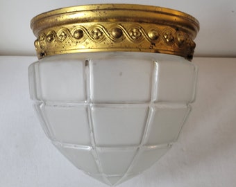 Art Deco ceiling light brass and frosted glass vintage Holophane style Otto Wagner Bauhaus