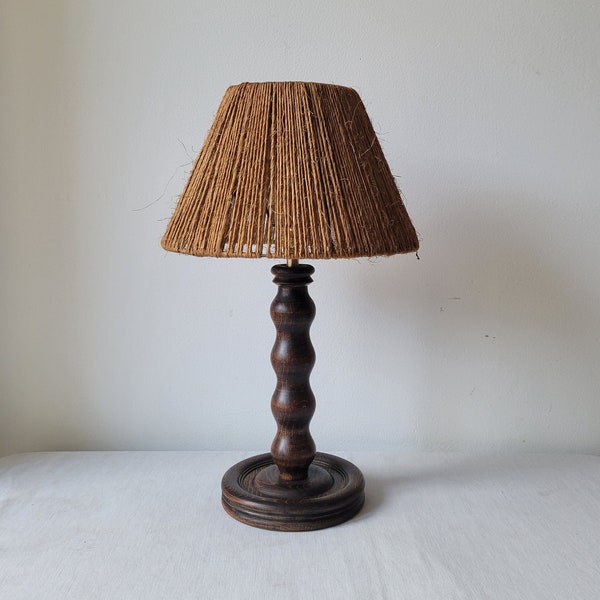 french vintage turned wood and rope lamp wooden Dudouyt brutalist modernist stool brutalism 1950s rope shade