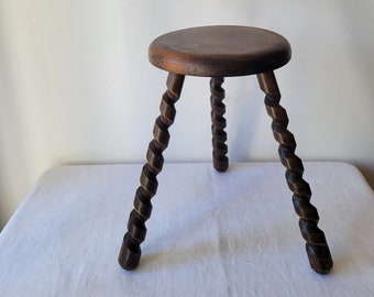 french country wooden stool milkman brutalist vintage France farm rustic turned wood twisted