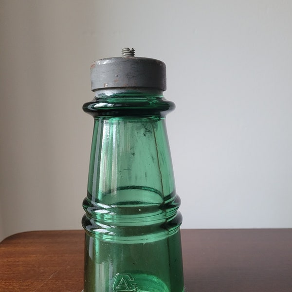 French glass insulator dark green bottle vintage pulley collectible