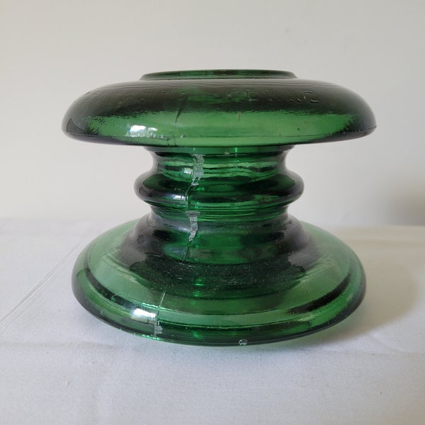 French glass insulator CD 1066.2 Electro verre dark green bottle vintage pulley collectible