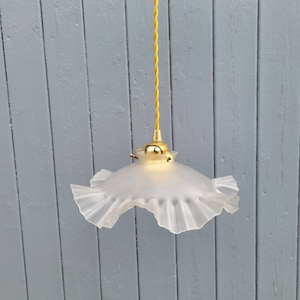 French vintage handkerchief opaline glass ceiling light pendant pending lamp opalin cream