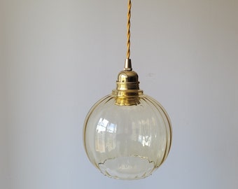 Vintage pendant light in yellow streaked glass 1960s